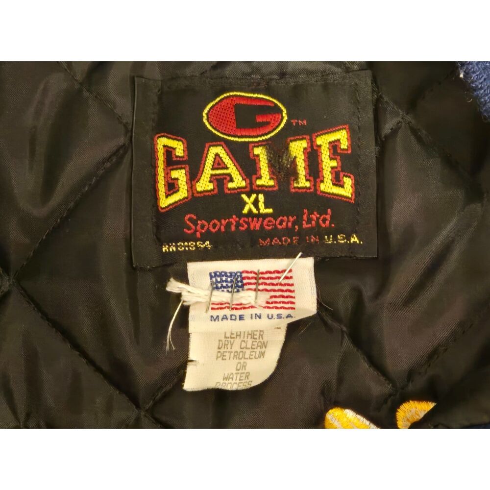 Game Sportswear Varsity Jacket 2004 Wool Leather USA Made Men's Size XL Blue - Picture 6 of 9